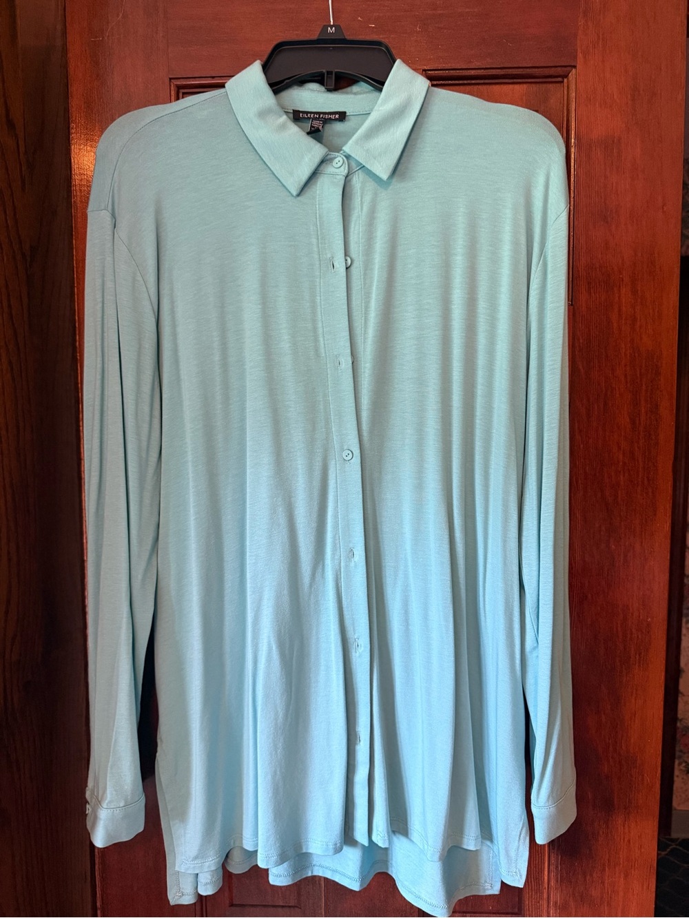 Eileen Fisher Turquoise Button-Up Jersey Shirt M